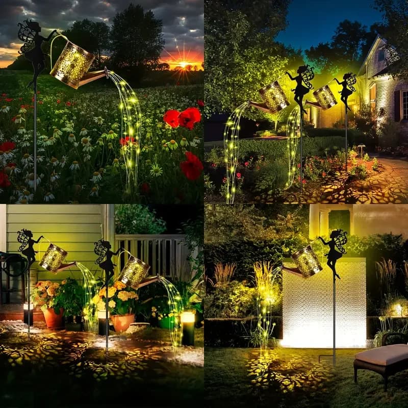 Arrosoir féerique solaire en métal Vintage, décoration de jardin, bouilloire suspendue solaire d'ext