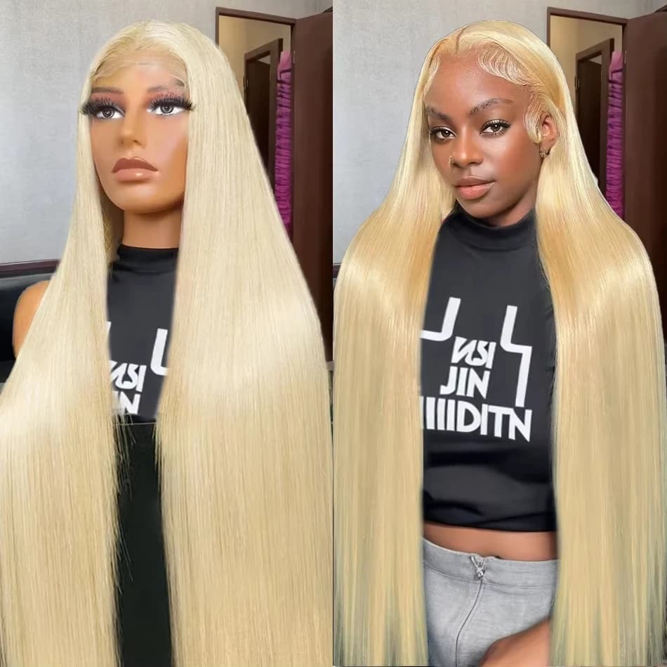 Perruque Lace Front Wig sans colle naturelle, cheveux lisses, blond 613, 13x4 HD, 30 pouces, 613