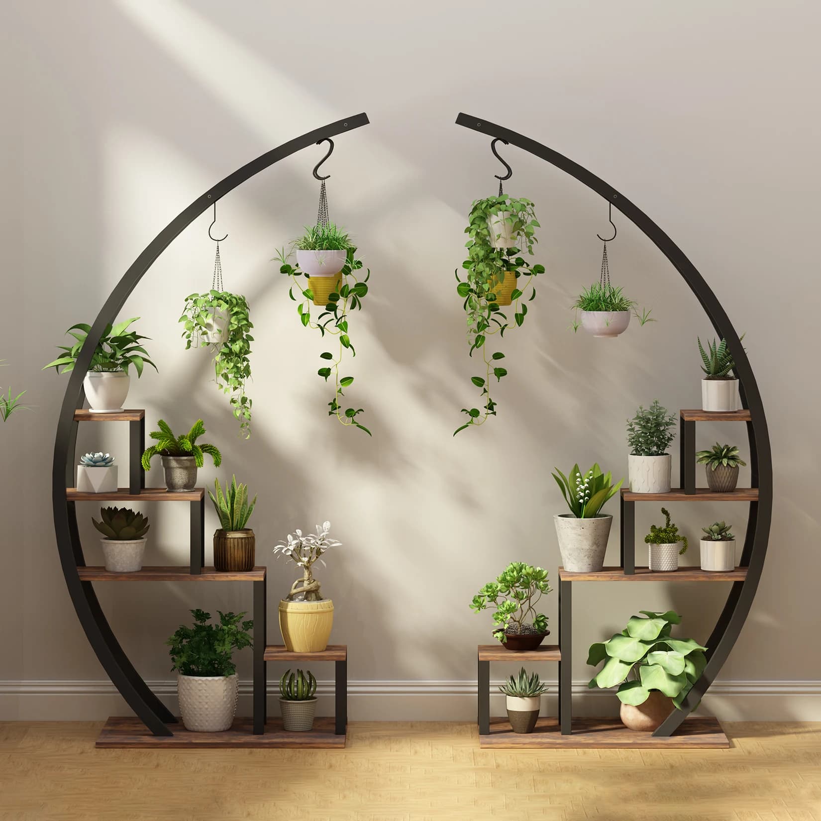 Support pour plantes à fleurs à 5 niveaux d'intérieur, paquet de 2 étagères pour plantes demi-lune, 