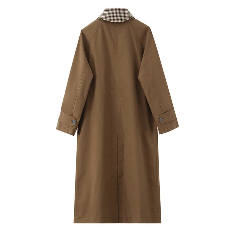 Vestes longues à carreaux Double face pour femmes, Trench-Coat à manches longues et simple boutonnag