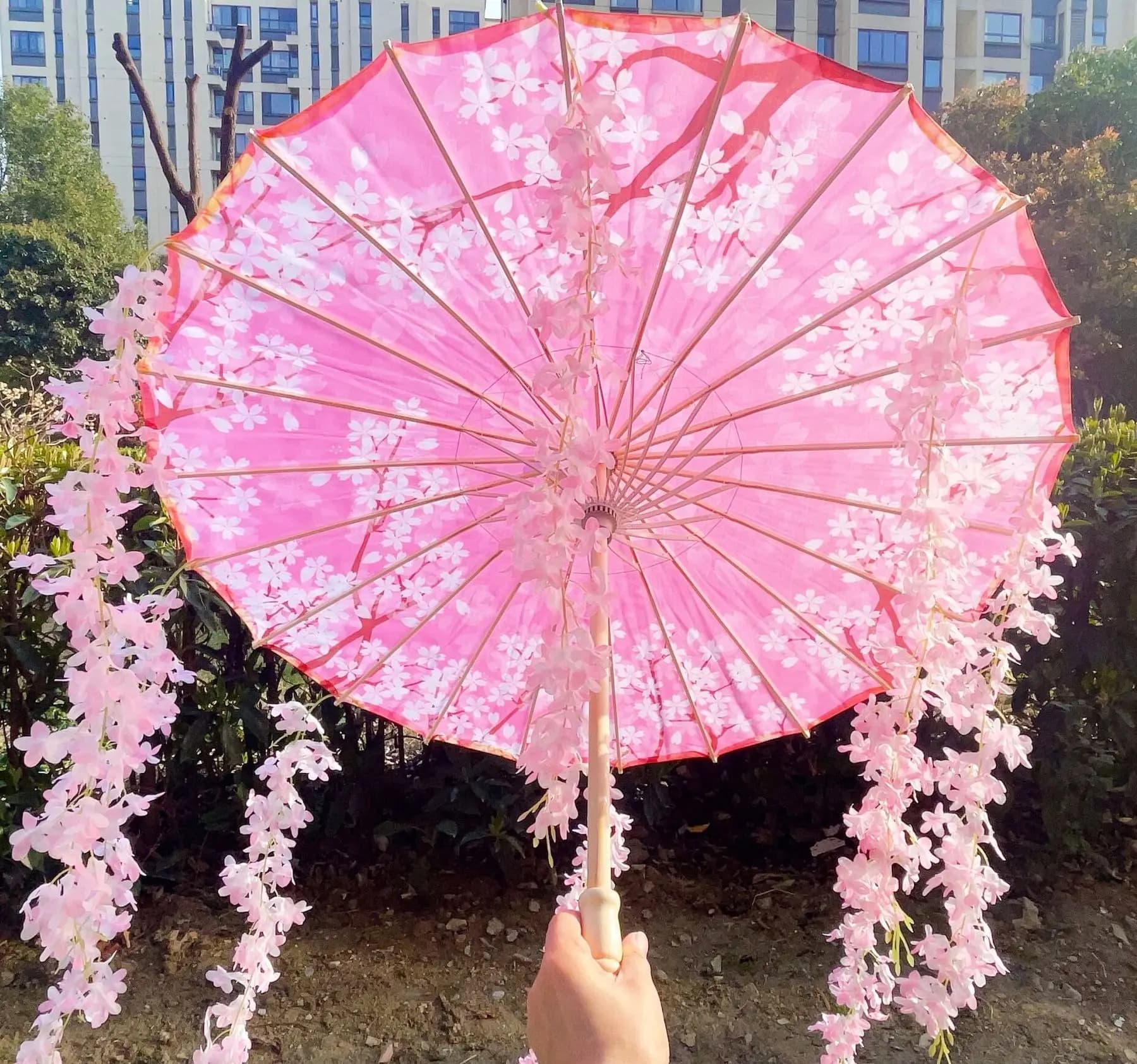 82CM 32 ''bleu ciel Hanfu Parasol fleurs imperméable voiture parapluie danse Cosplay japon Sakura pr
