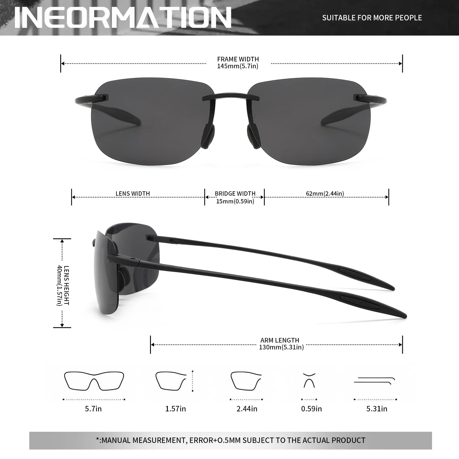 Lunettes de soleil aviateur polarisées sans cadre TR90 ultra légères 11 g – Flexibles et confortable