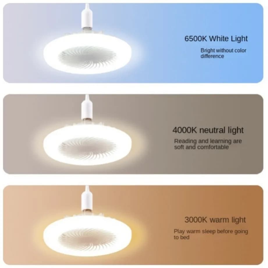 Ventilateur de Plafond avec Lampe d'Éclairage, Base de Convertisseur, avec Télécommande, Silencieux,