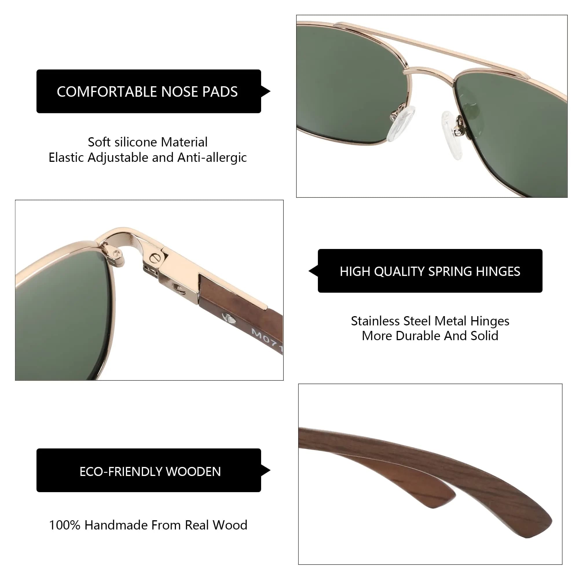 ZENOTTIC 2026 Lunettes de soleil polarisées en bois pour hommes, protection UV, pour activités de pl