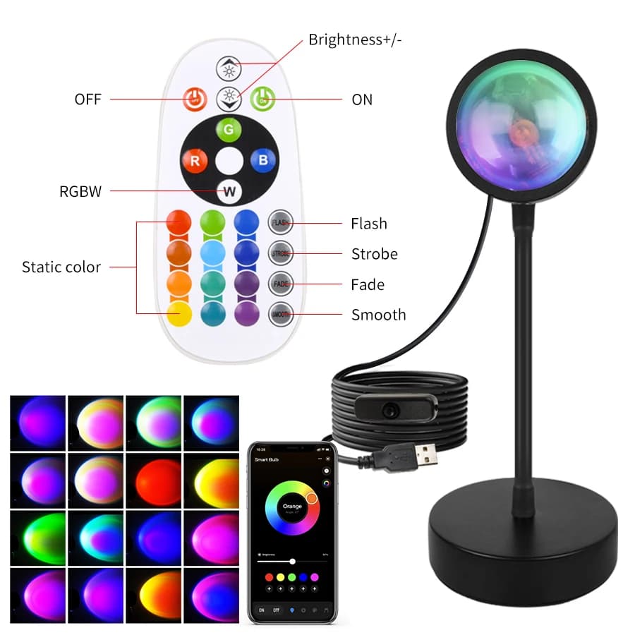 Lampe de coucher de soleil intelligente Tuya LED veilleuse USB RGB Smart Life APP Projection à dista