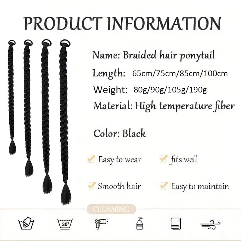 Extension capillaire synthétique tressée lisse, longue boîte, queue de cheval, bande élastique en ca