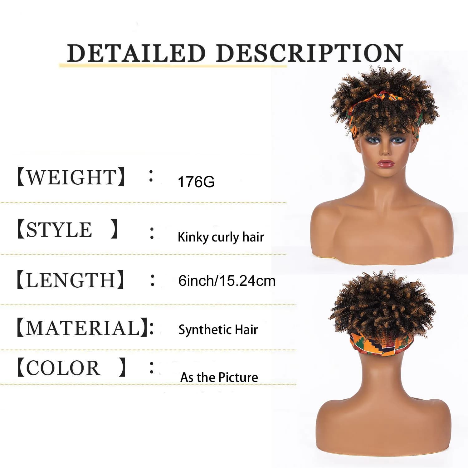 Perruque bandeau courte crépue bouclée Blonde ombrée Afro perruque bandeau bouclée avec frange pour 