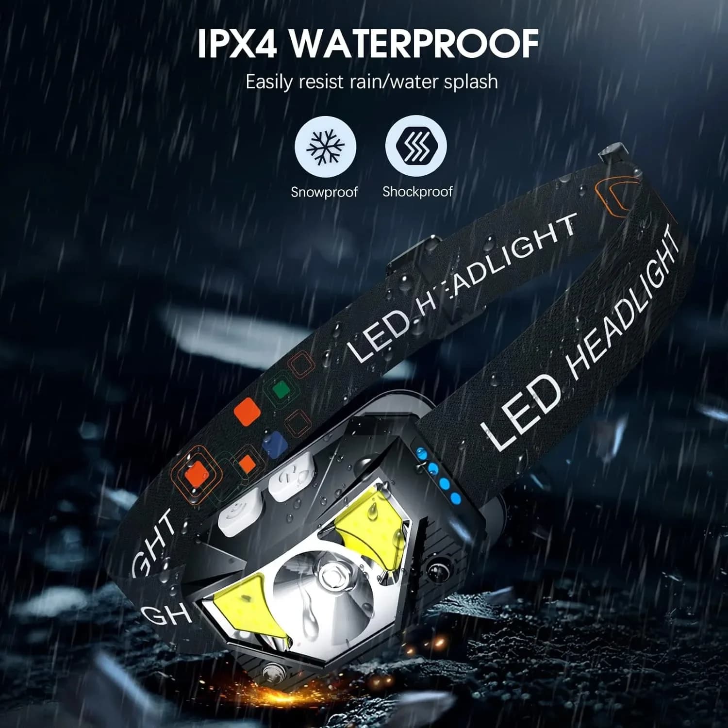 Lampe de poche frontale, phare LED ultra-léger et lumineux rechargeable de 1200 lumens avec lumière 