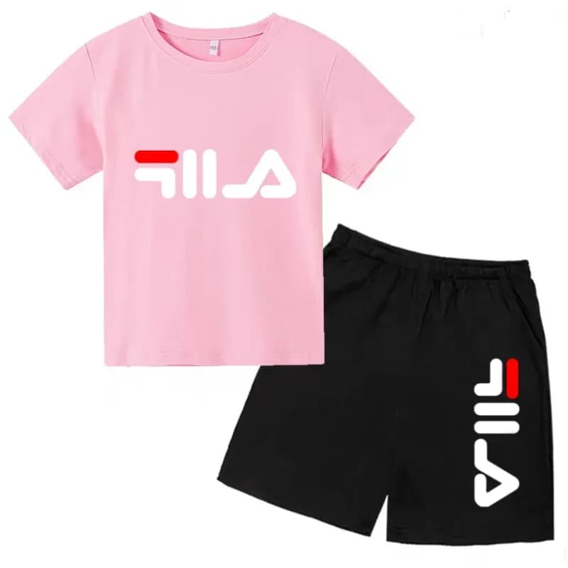 T-shirt et short décontractés à motif de lettres de dessin animé pour garçons et filles, ensemble de