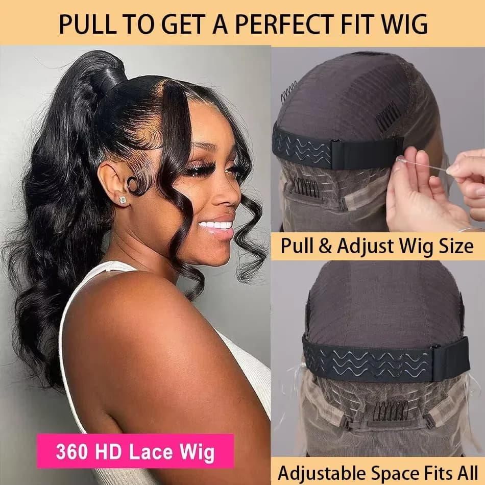 Perruque 360 Full Lace sans colle à cordon de serrage, cheveux humains ondulés, pré-épilée, HD 13x6 