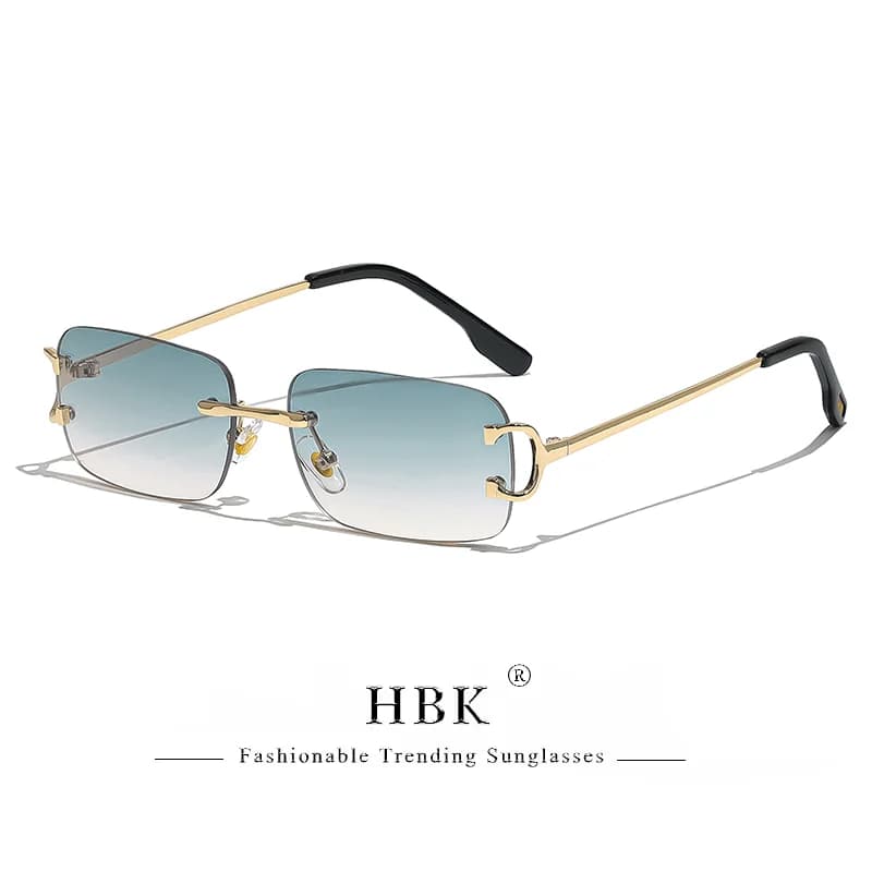 HBK-Petites lunettes de soleil rétro sans monture pour hommes et femmes, rectangulaires en métal, mo