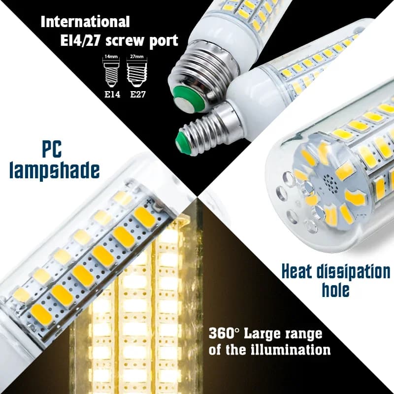 Ampoule LED E27 E14 Led bougie ampoule AC 220V Lampada Table maïs lampe Led 24 36 48 56 69 72leds Bo