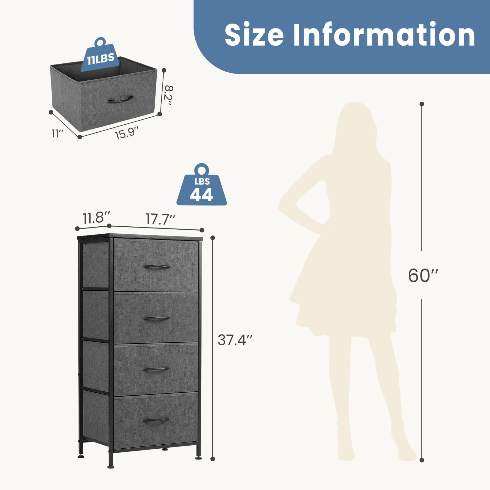 JIAN-Armoire de Rangement pour Vêtements, Commode pour Chambre à Coucher, 4 Tiroirs de Proximité en 