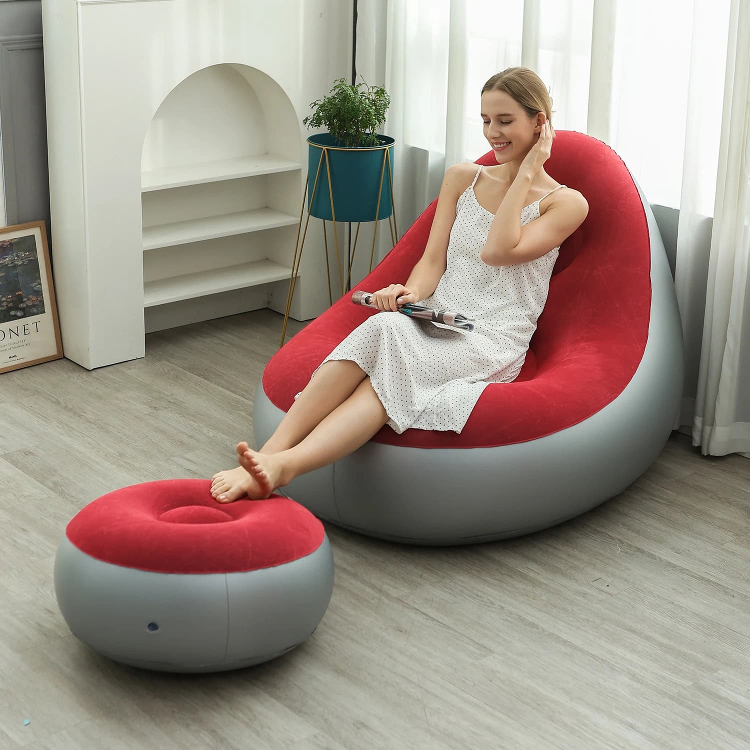 Chaise longue gonflable pour adultes, canapé paresseux Portable pliable avec tabouret, canapé d'air 
