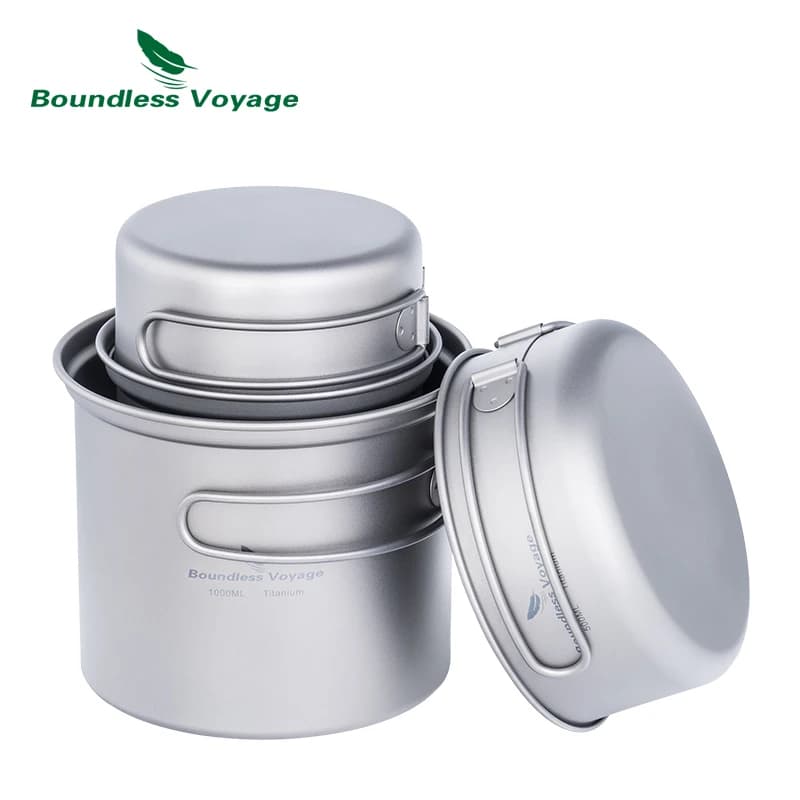 Ensemble de casseroles de Camping en titane, Voyage sans limites, avec poignée pliante, pique-nique,