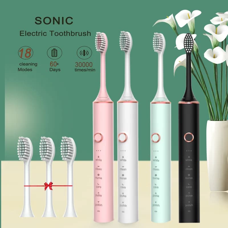 Nouveau N100 brosse à dents électrique sonique adulte minuterie brosse 6 Mode USB chargeur brosses à