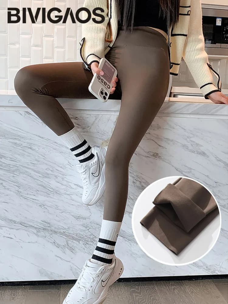 BIVIGAOS automne hiver brossé requin Leggings pantalons femmes sans couture sensation nue taille hau
