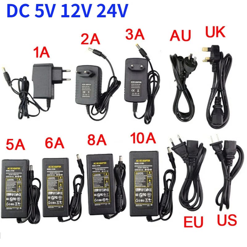 Adaptateur d'alimentation LED DC 5V 12V 24V, transformateur de lumière 1A / 2A / 3A / 5A / 6A / 8A /