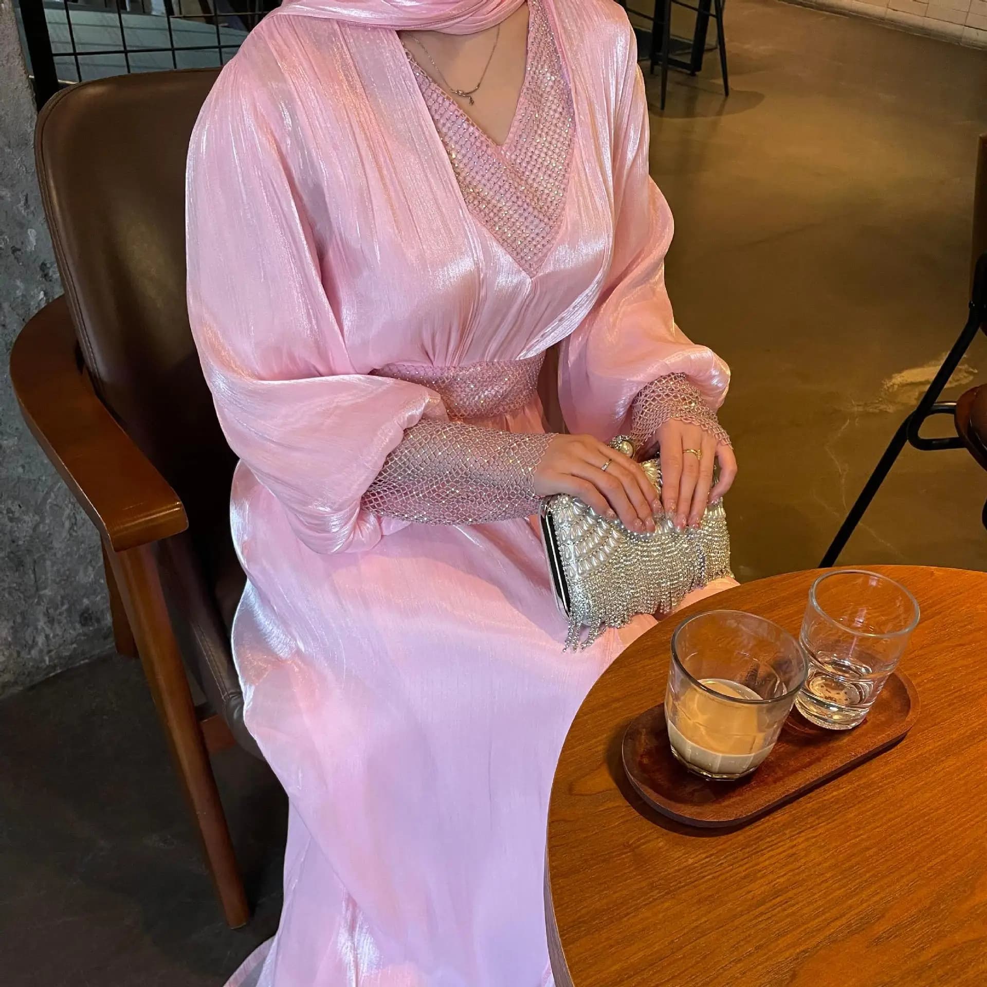 Nouveau Vêtements pour femmes musulman Abaya Robe en mousseline de soie moyen-orient couleur unie lo
