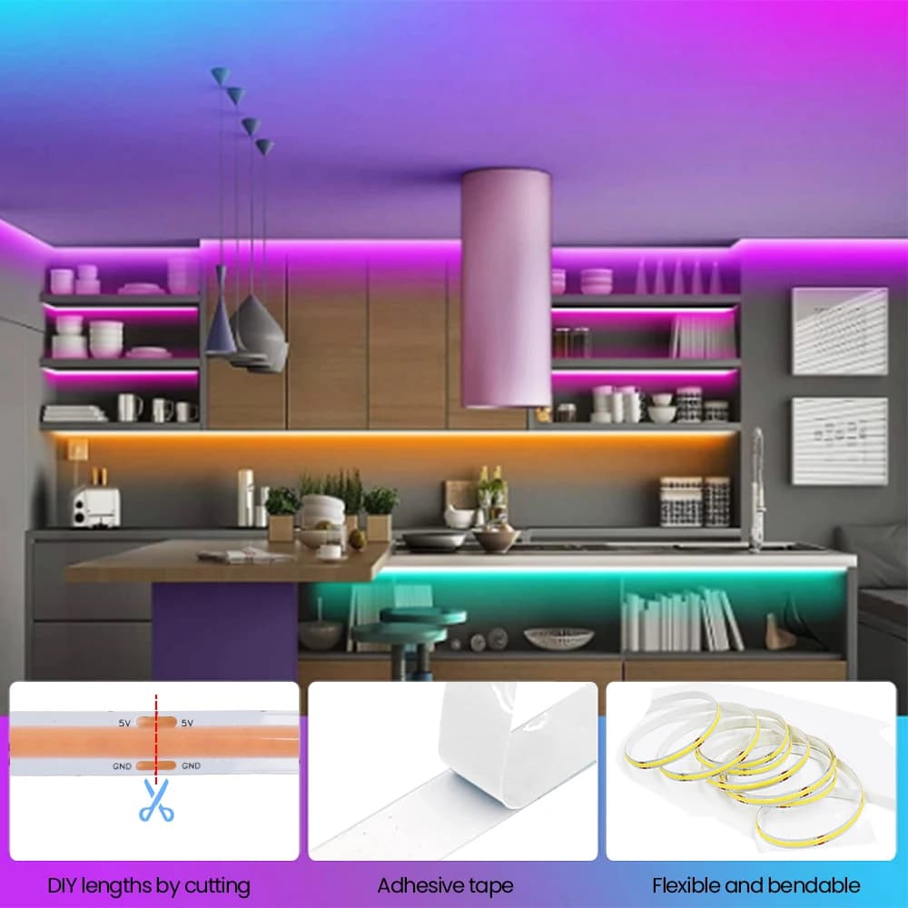 DC5V USB COB LED bande batterie puissance bande LED Flexible lumière 320LED haute densité lumière li
