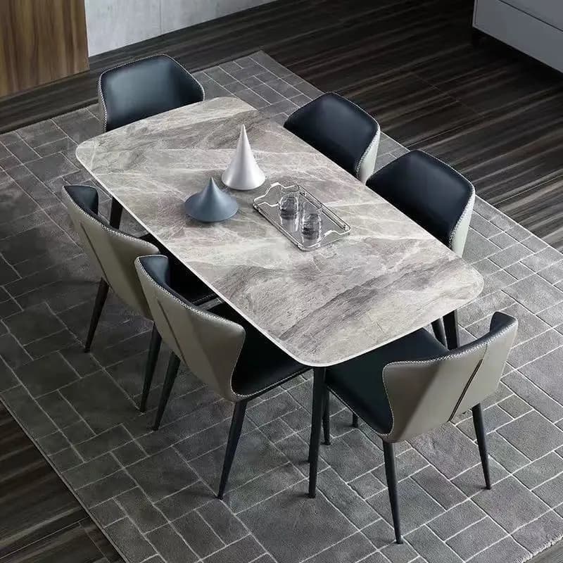 Meubles de maison, table à manger moderne avec 6 chaises, plateau en marbre, table basse avec pieds 