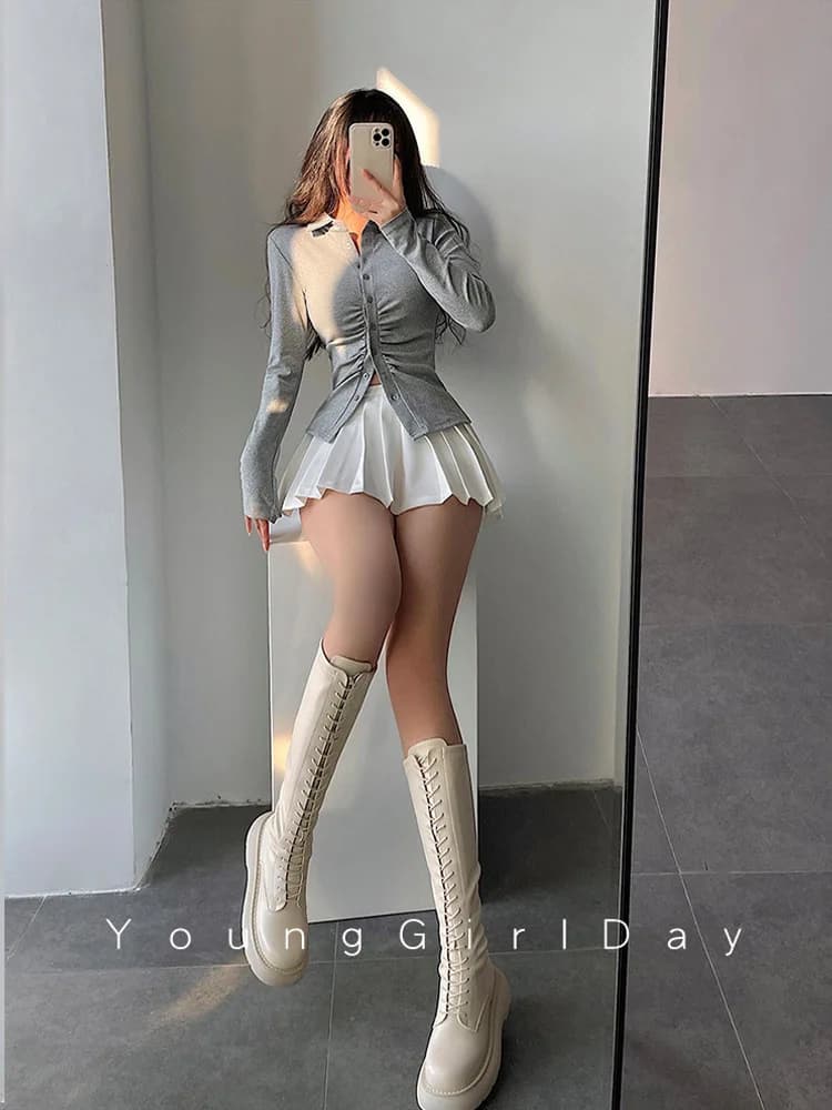 Jupe plissée avec short pour femme, taille haute, sexy, blanc, noir, ligne A, pouvez-vous aru coréen