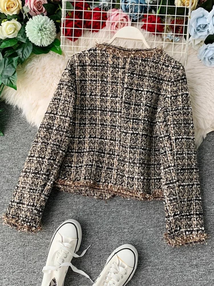 Veste en Tweed Vintage pour femme, nouveau, automne hiver, petit parfum, Patchwork, laine coréenne, 