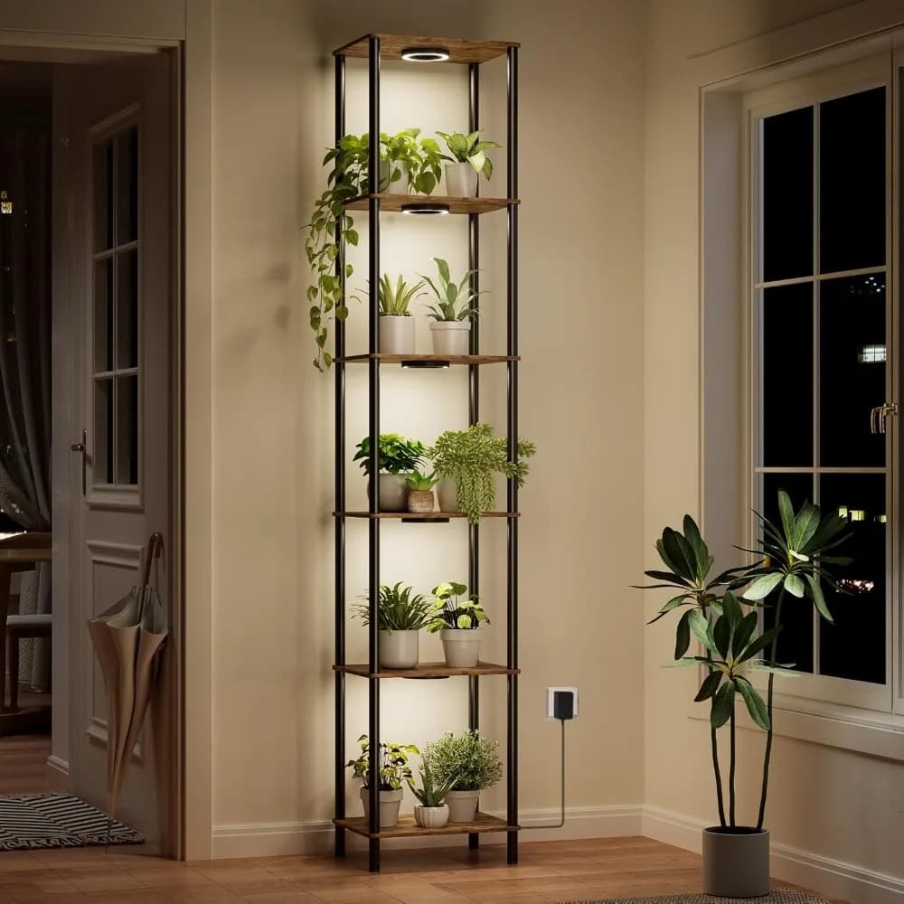 Support pour plantes d'intérieur à 6 niveaux avec lumière de croissance à spectre complet, étagère m