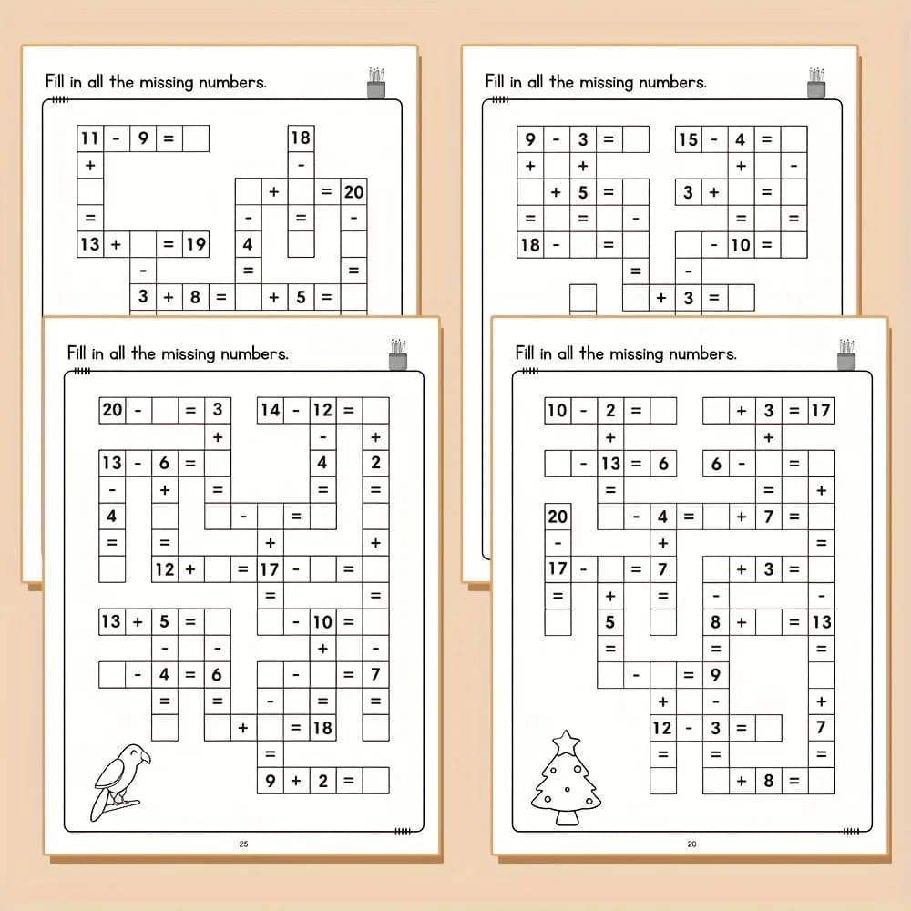 Livre de puzzle de mots croisés mathématiques pour enfants, pratique de l'addition et de soustractio
