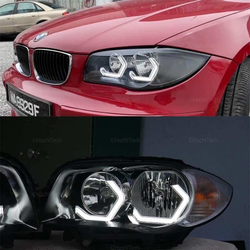 Clignotant LED Angel Eyes pour BMW, style figuré blanc et jaune, feu de voiture DRL, série 1, E81, E
