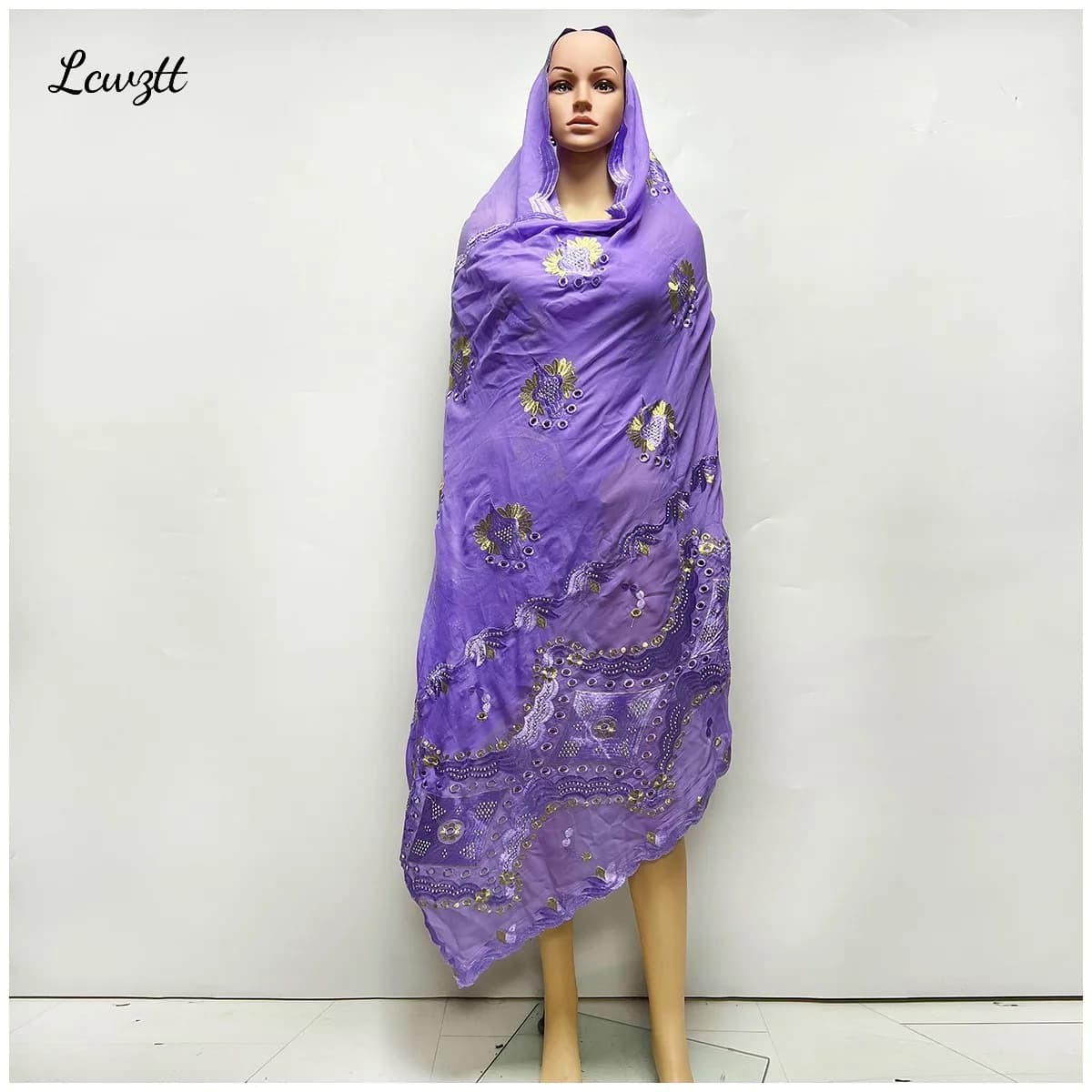 Foulard en tissu de coton pour femmes musulmanes africaines, grande taille, processus de broderie, l