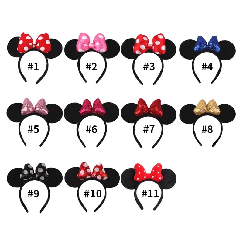 Bandeau oreilles de souris Disney pour filles et adultes, 5 pouces, avec nœud à pois, pour Festival,