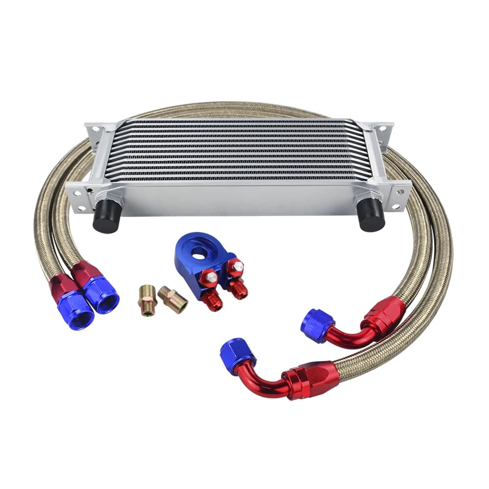 Adaptateur de SANDWICH universel | KIT de refroidisseur d'huile à 13 rangées + tuyau tressé en acier