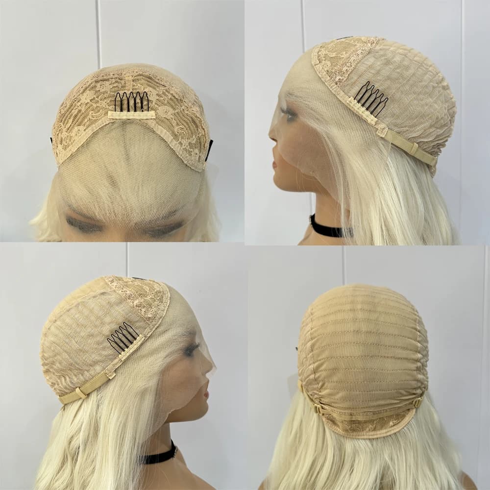Perruque Lace Front Wig synthétique ondulée Blonde platine, perruque longue ondulée naturelle pour f