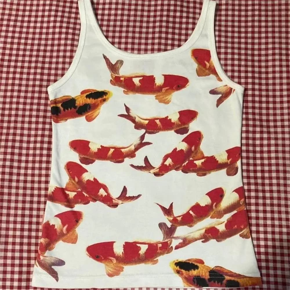 Punk Y2k style Streetwear Grunge Crop Tops Camisole hauts femmes sans manches Corset imprimé mignon 