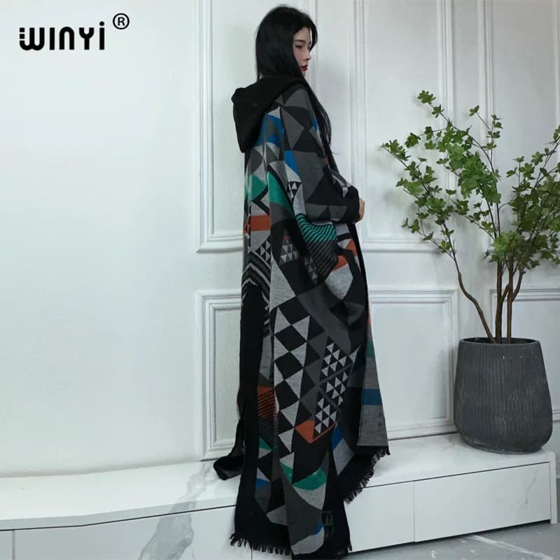 WINYI-Robe à capuche pour femme, tenues d'hiver, haute qualité, manteau chaud, Kaftan féminin, robe 