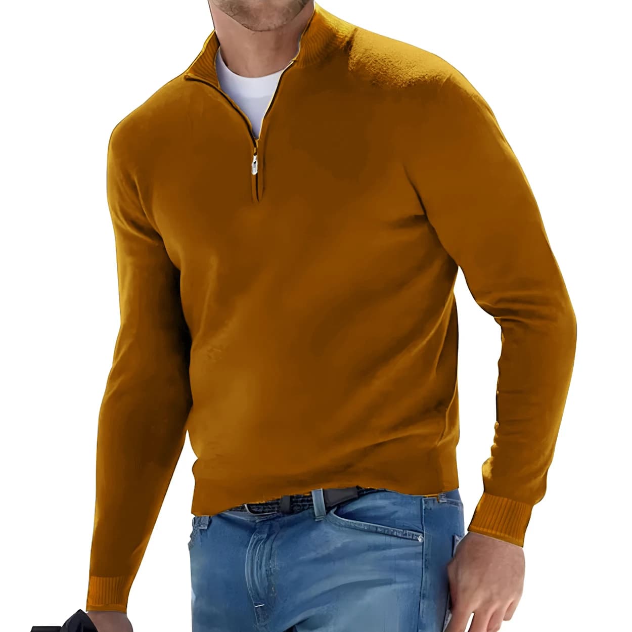 Pull à manches longues pour hommes, couleur unie, demi-fermeture éclair, col en v, tricoté, surdimen