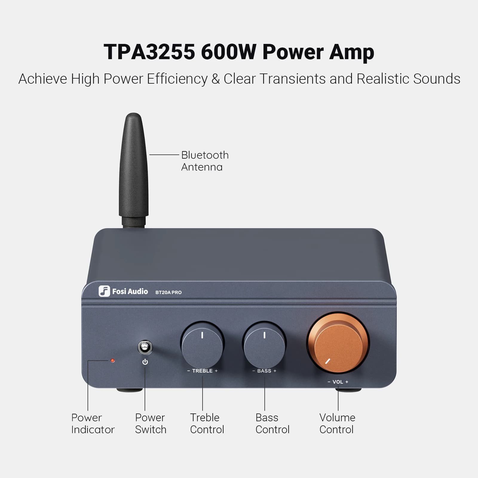 Amplificateur de puissance audio Bluetooth Fosi Audio TPA3255 300W x2 Mini HiFi Stéréo Classe D avec