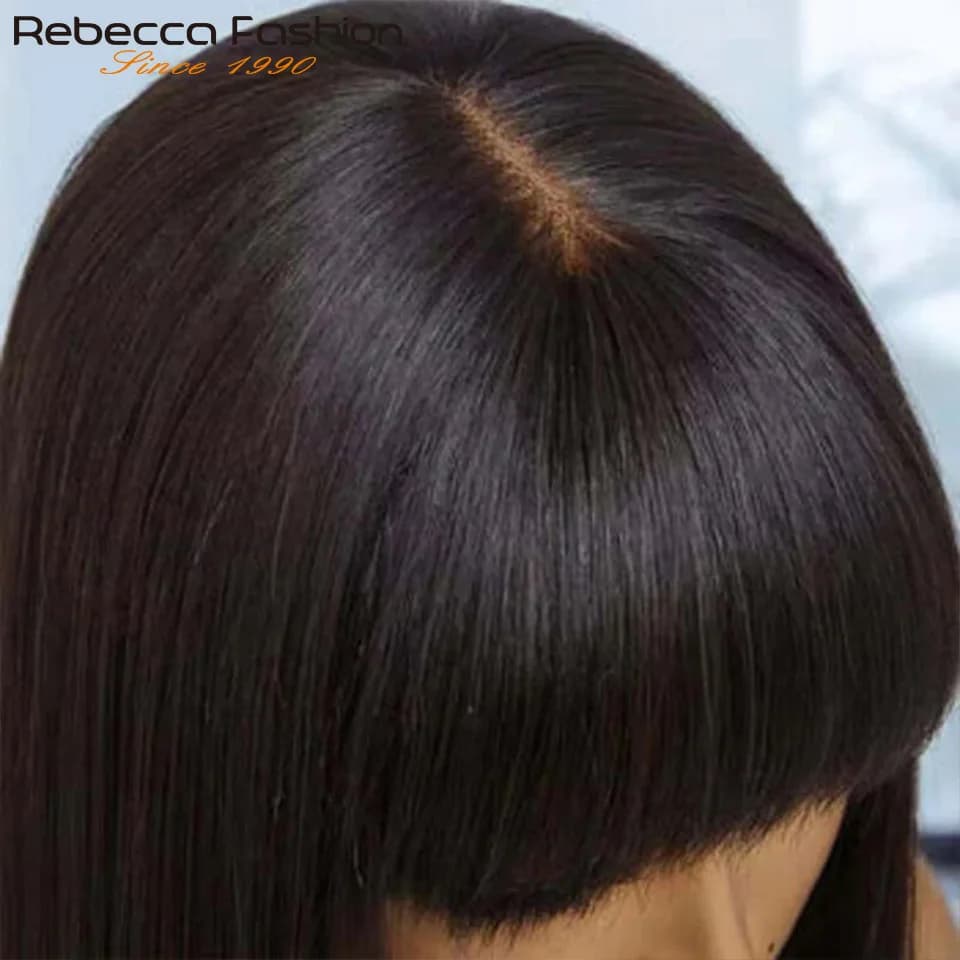 Perruques de cheveux humains droites avec frange frange partie centrale Bob perruques de dentelle cu