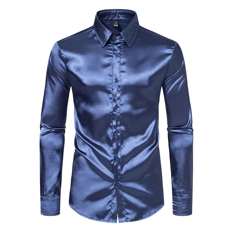 Chemises de luxe en Satin noir pour hommes, chemise de smoking lisse en soie, couleur unie, pour fêt