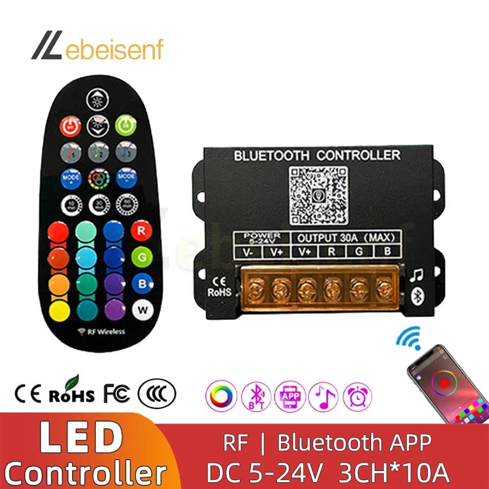 Contrôleur de variateur intelligent Bluetooth RGB DC 5V 12V 24V 30A et télécommande RF sans fil à 29