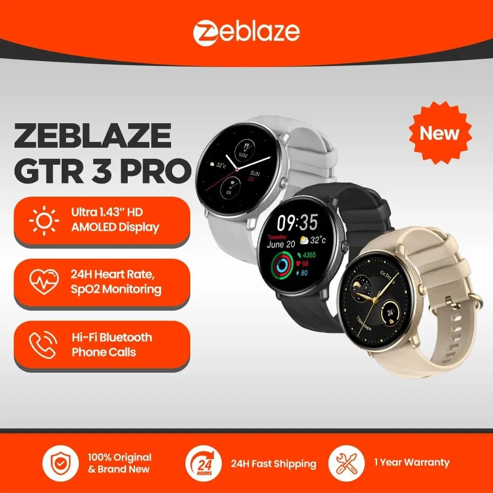 Zeblaze GTR 3 Pro Voix Appelant Montre Intelligente AMOLED Affichage 316L En Acier Inoxydable Fitnes