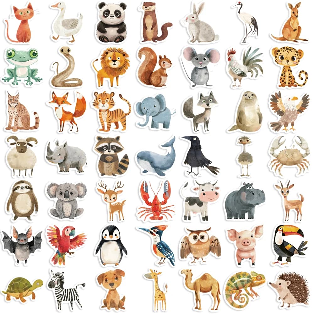 50pcs mignon enfants livre peintures animaux autocollants esthétique décalcomanie bagages Skateboard