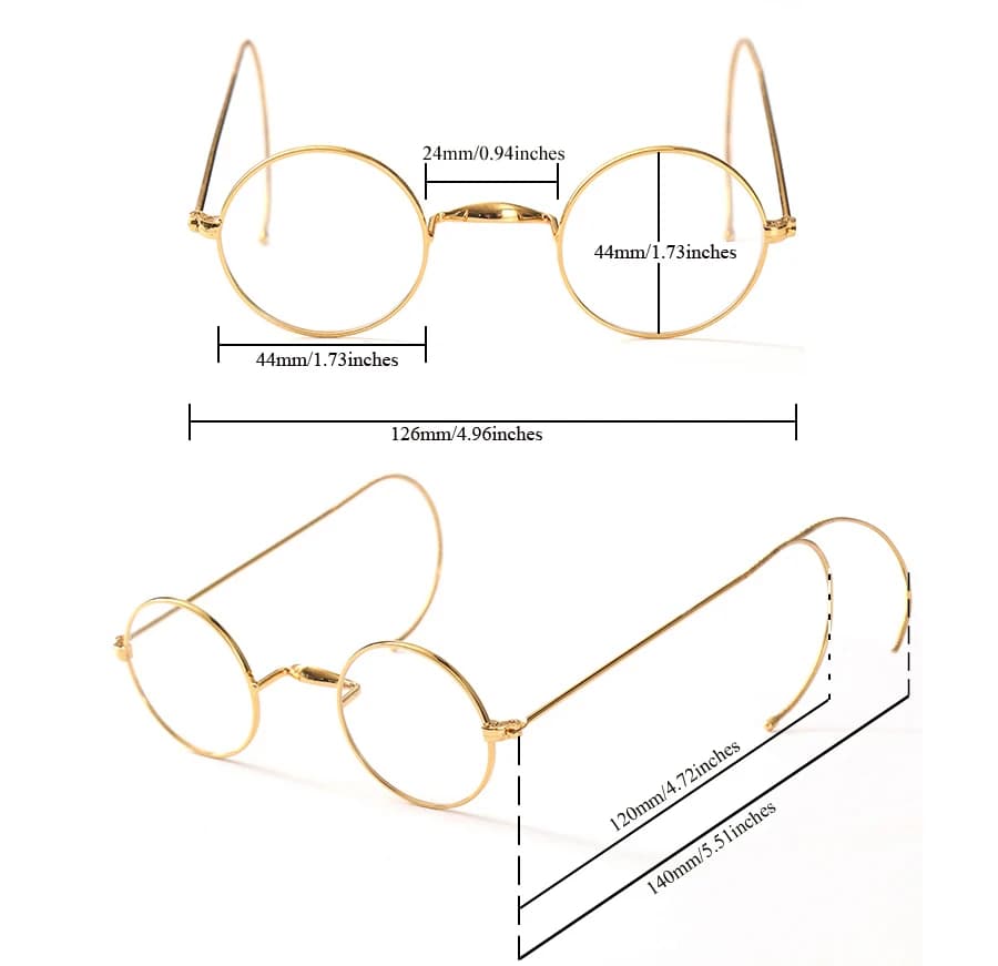 Lunettes rondes vintage de 44 mm avec monture en fil doré sans plaquettes de nez, monture optique av