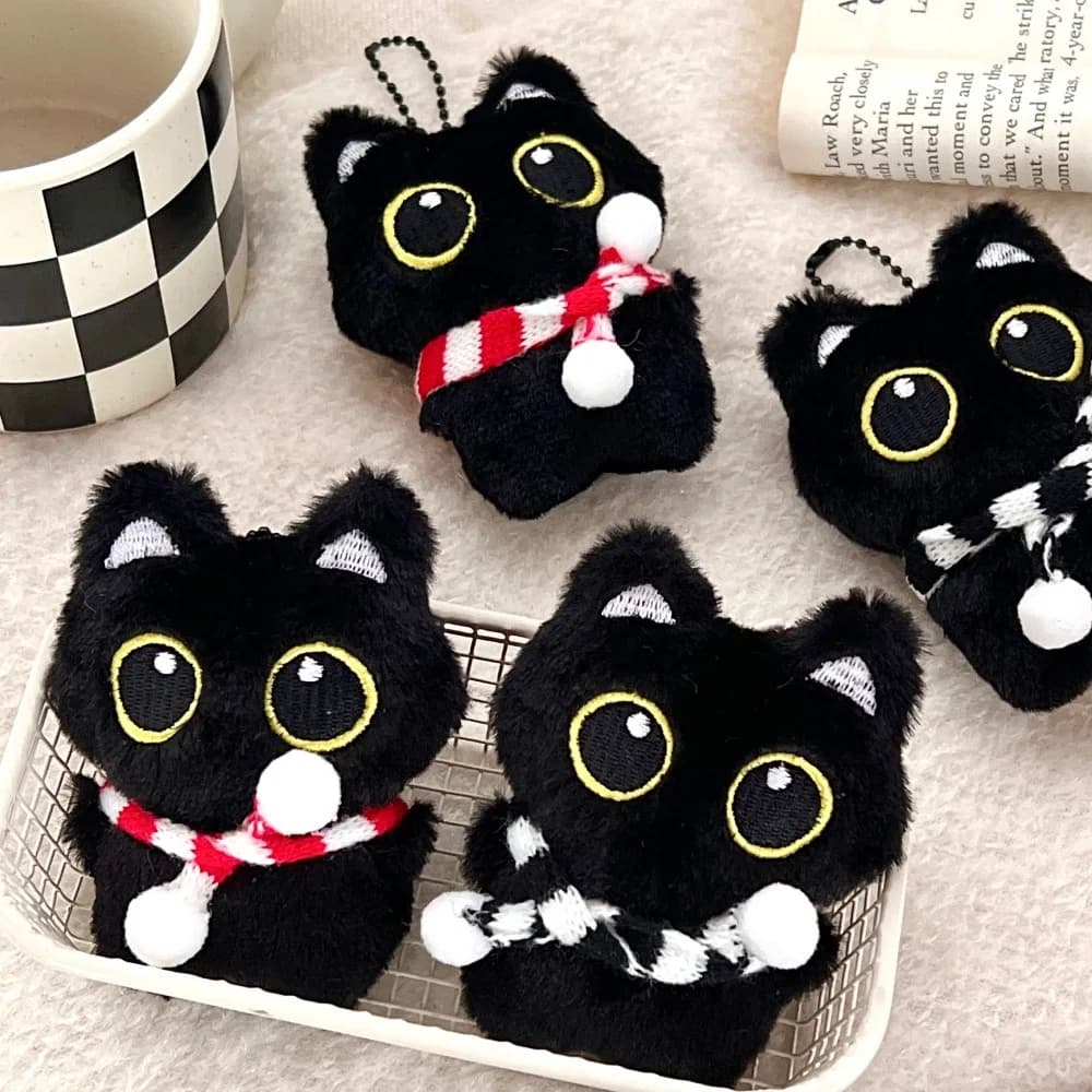 1/2 pièces mignon en peluche petit chat noir pendentif presser pendentif sac à dos porte-clés