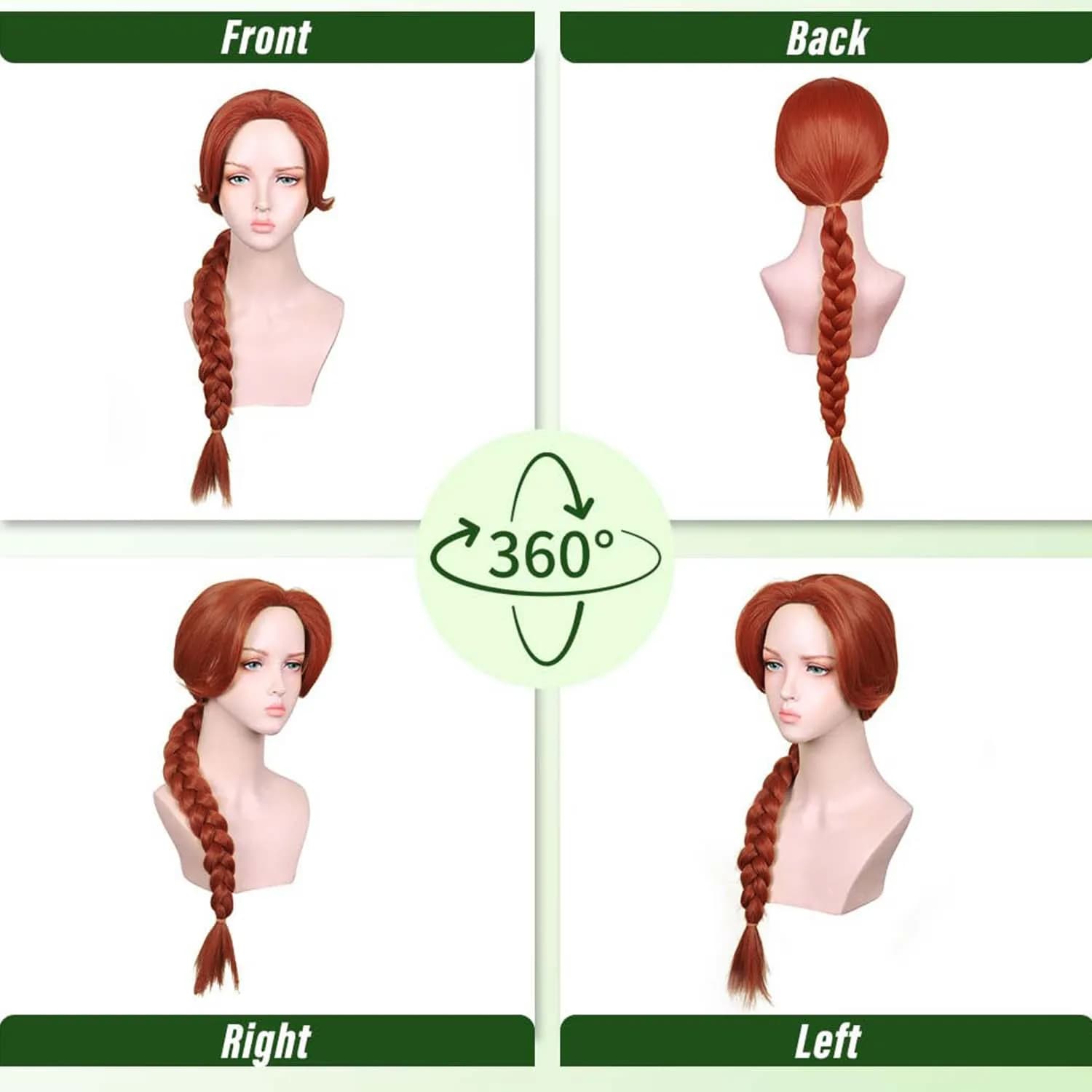 Perruque synthétique longue tressée marron rougeâtre pour femmes, perruque Fiona princesse rouge mar