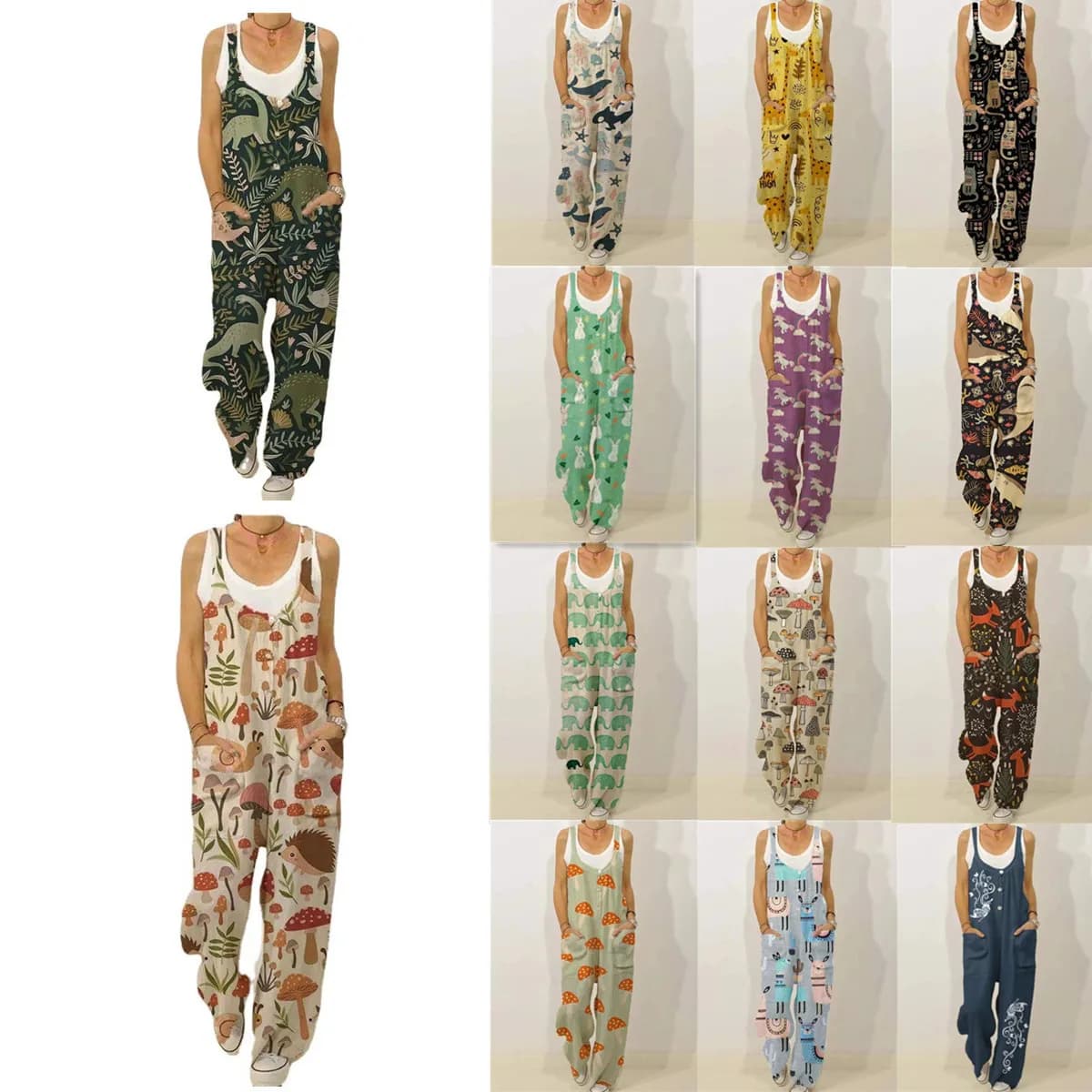 Combinaison en fibre florale pour femmes, style Boho, jambes larges, pantalons longs, bretelles, gra