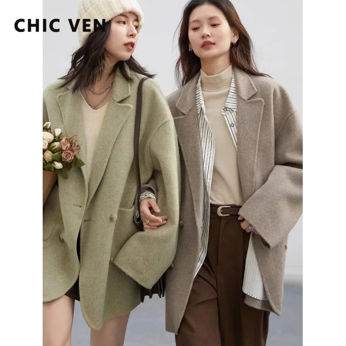CHIC VEN – manteaux en laine pour femmes, ample, décontracté, Double boutonnage, rétro, veste Double