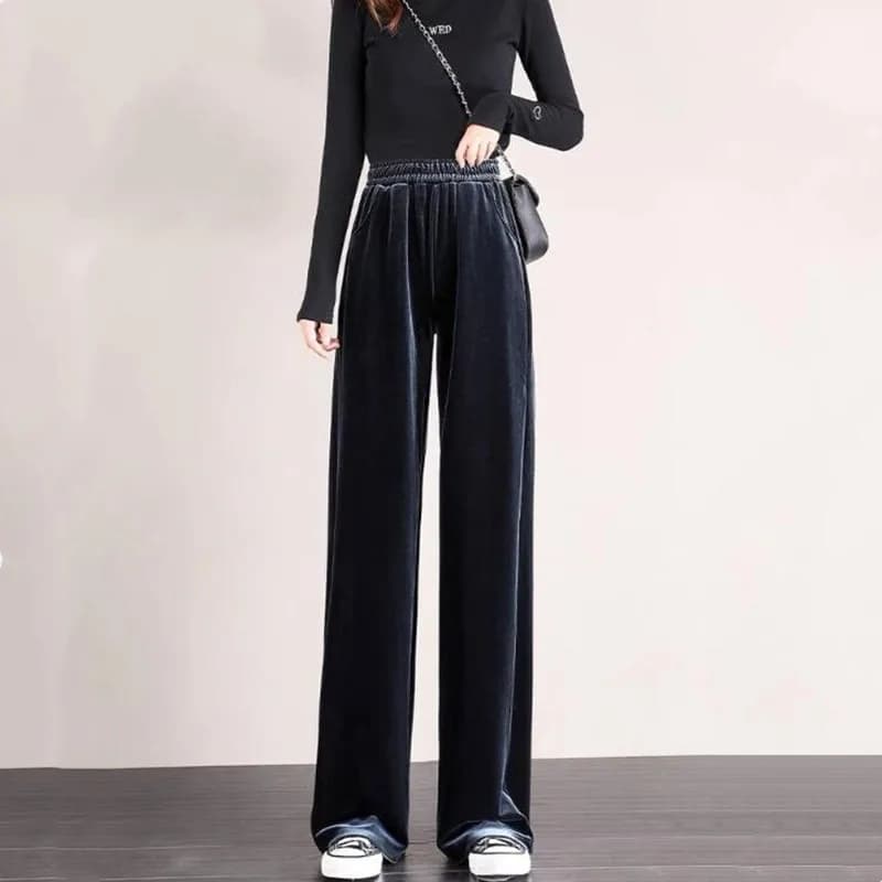 Pantalon en velours pour femmes, taille haute, streetwear, ample, décontracté, long, jambes droites,