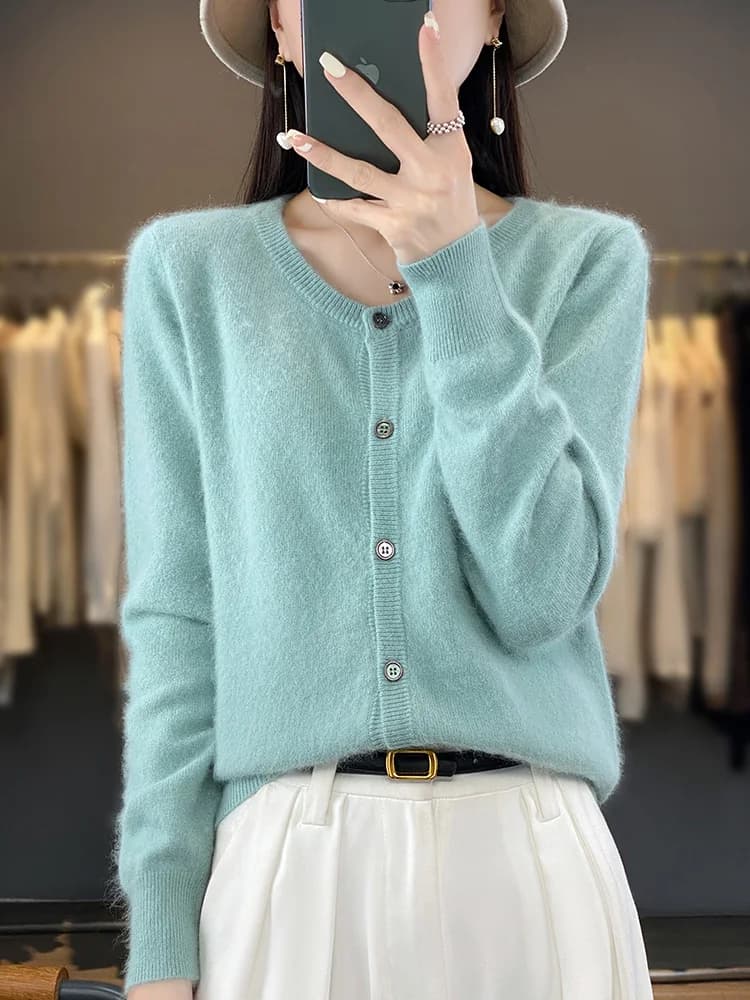 Aliselect – Cardigan super chaud en cachemire pur pour femme, col rond, vêtements amples pour femme,